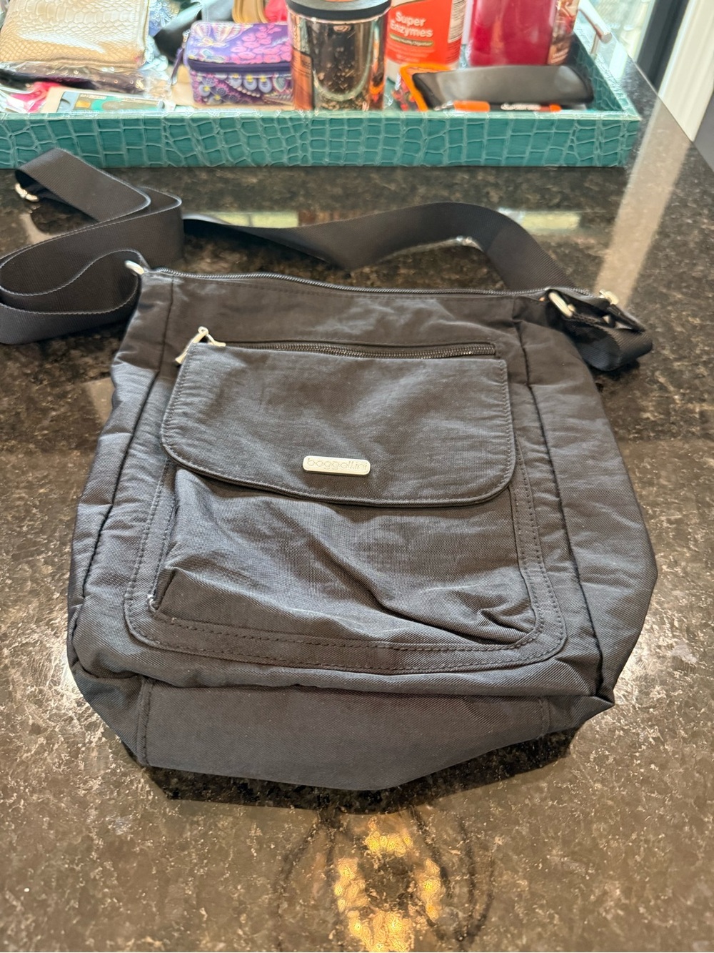 Baggallini Black Crossbody Organizer with Front Flap Pocket